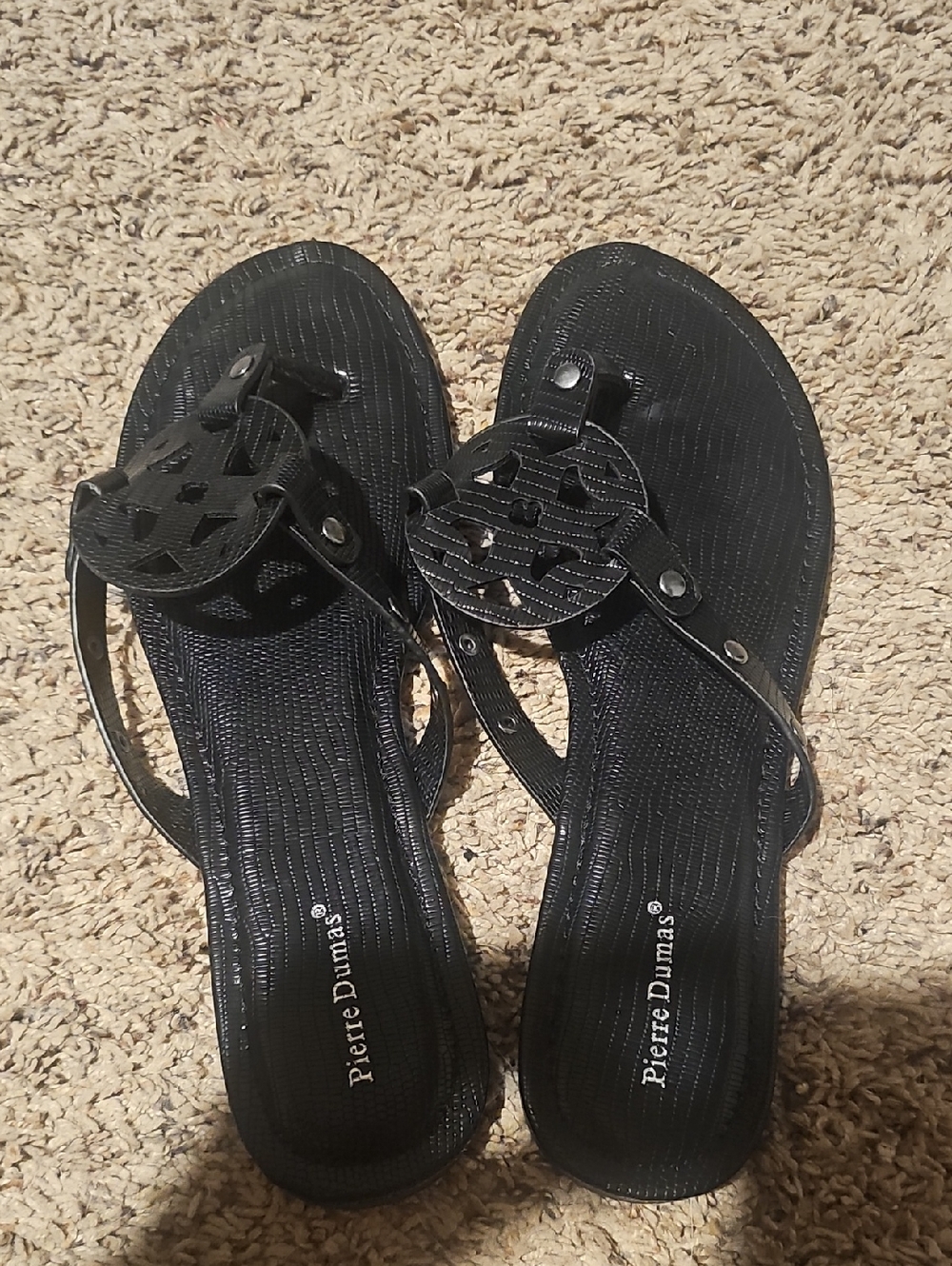 Pierre Dumas Black Logo Cutout Thong Sandals
